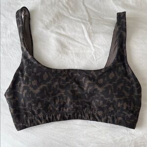 Vuori Black and Olive Patterned Sports Bra